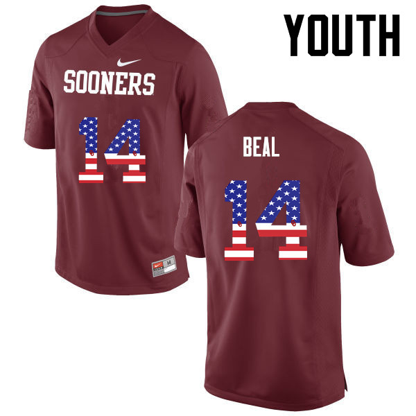 Youth Oklahoma Sooners #14 Emmanuel Beal College Football USA Flag Fashion Jerseys-Crimson